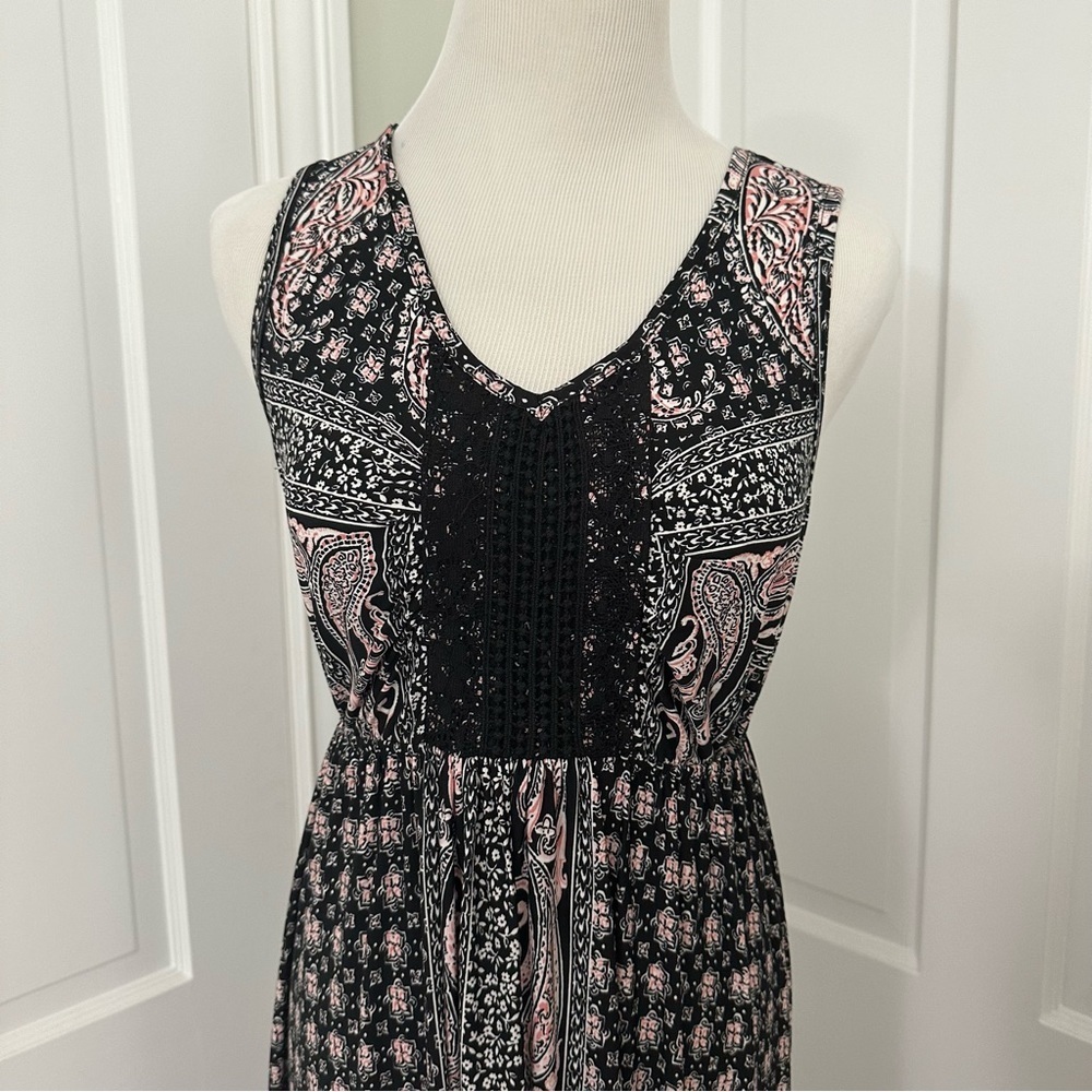 NWT Style & Co Macy's Maxi Dress Crochet V-neck Black Pink XS Tank Sleeveless - Picture 3 of 14
